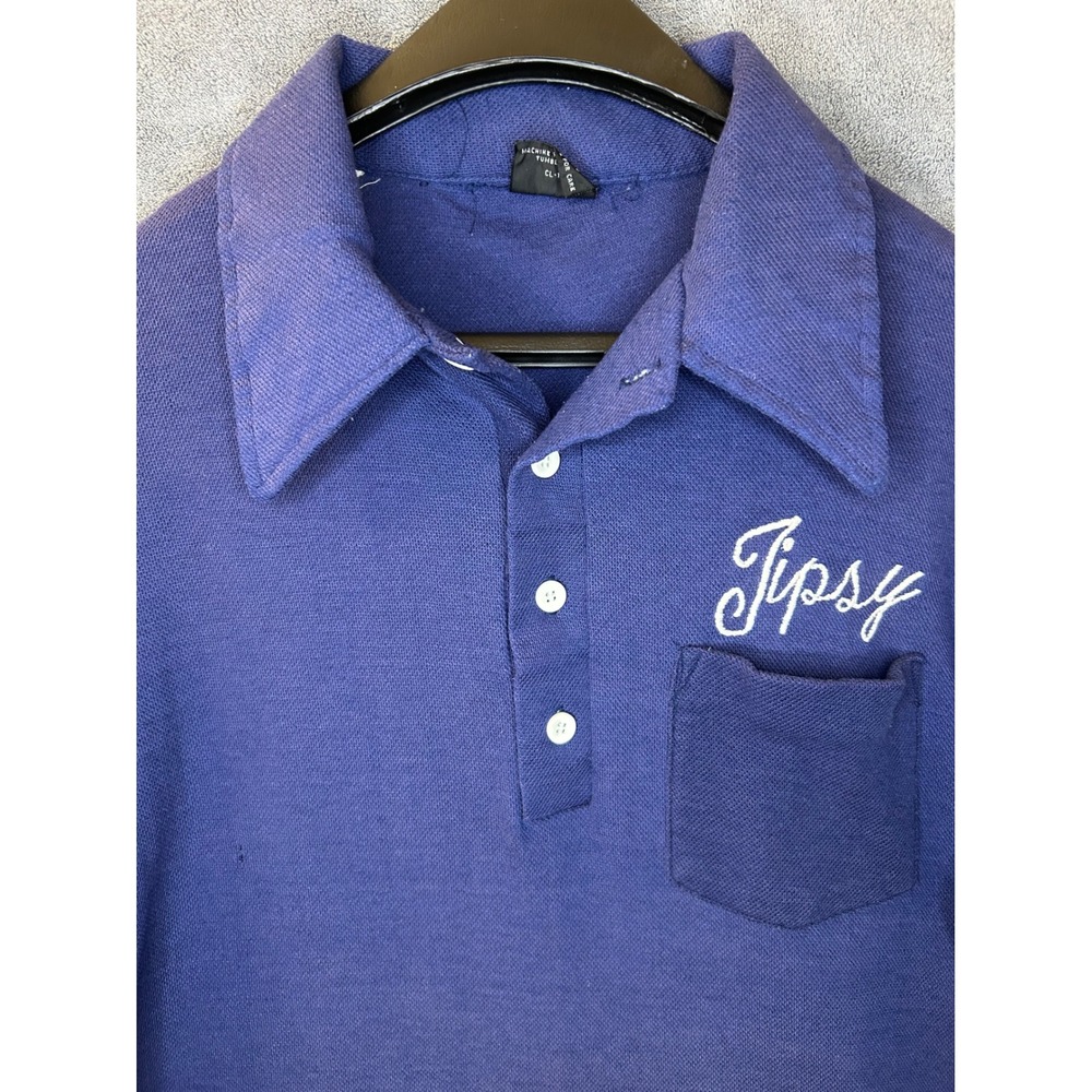VTG 70s JCPenney Mens M‎ Blue Bowling Fraternity Polo Shirt Tipsy Embroidered